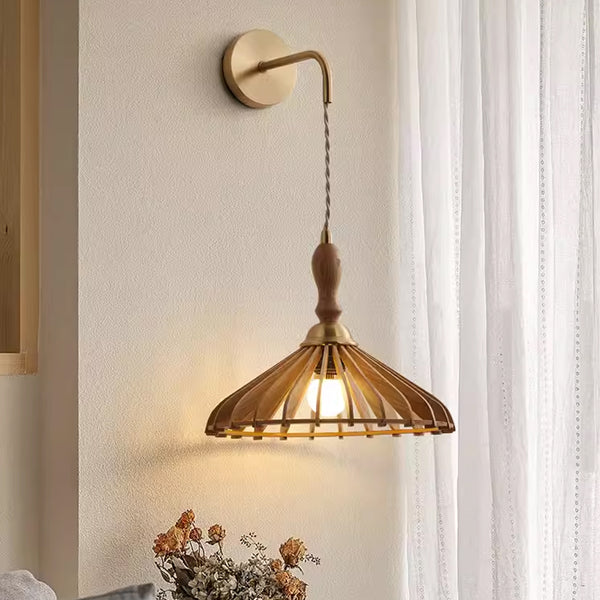 KCO Vintage Wooden Walnut Color Bedside Wall Sconce (W8086)