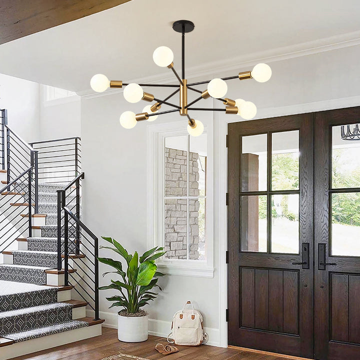 KCO Modern Sputnik Chandelier 10-Light Black and Gold Chandelier(L7130)