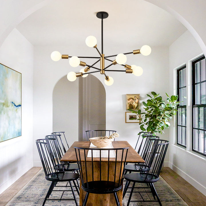 KCO Modern Sputnik Chandelier 10-Light Black and Gold Chandelier(L7130)