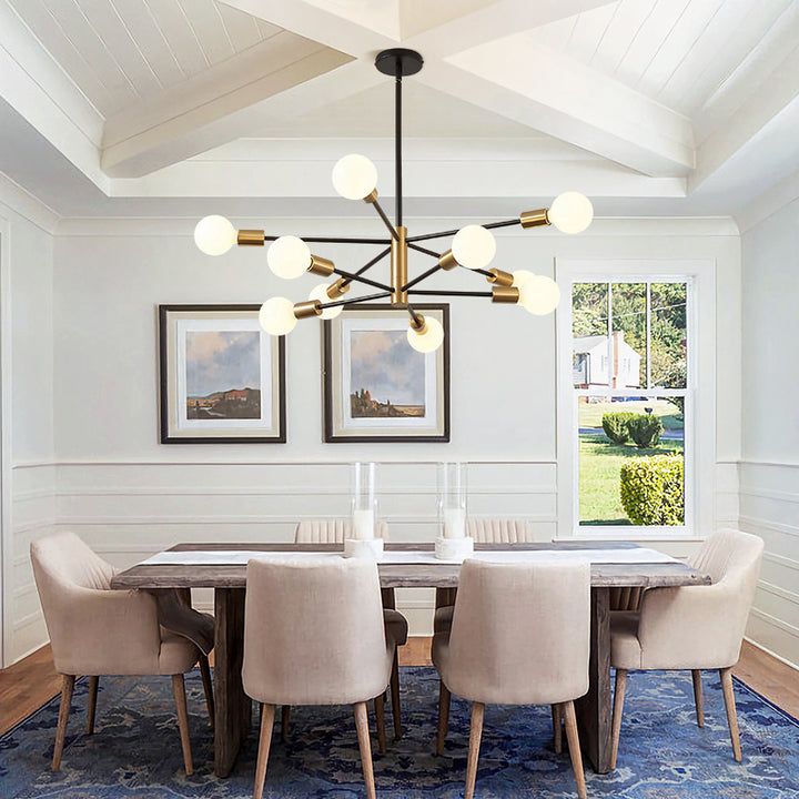KCO Modern Sputnik Chandelier 10-Light Black and Gold Chandelier(L7130)