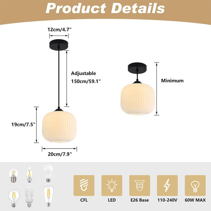 KCO 1-Light Frosted White Glass Globe Pendant Light Fixture (L7210)