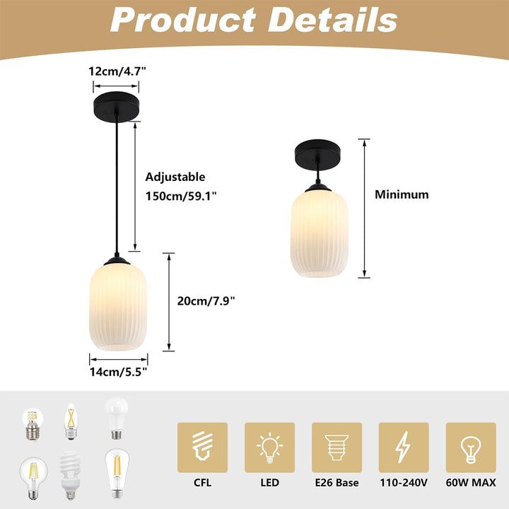 KCO 1-Light Frosted White Glass Globe Pendant Light Fixture (L7210)