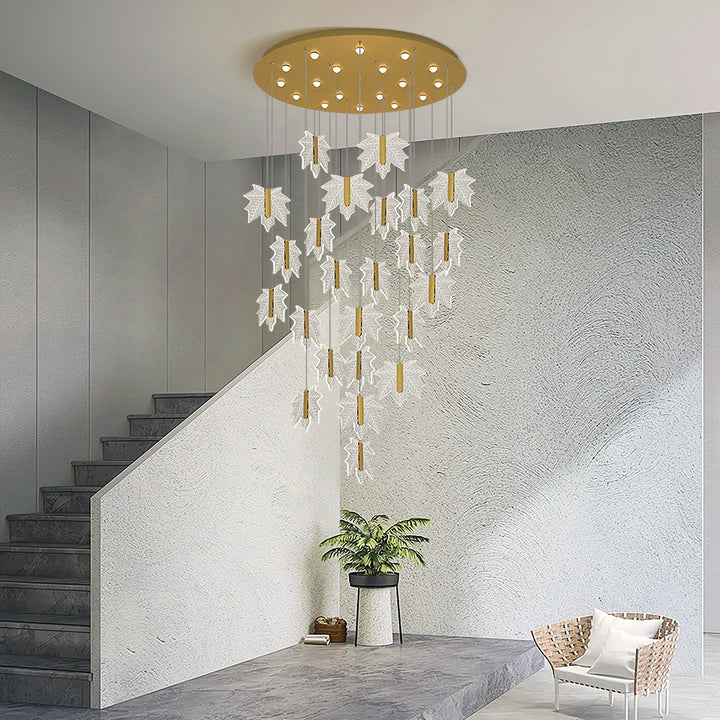 KCO Acrylic Maple Leaf LED Chandelier for Stairway