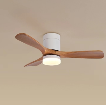 KCO White Ceiling Fans with Lights Flush Mount Ceiling Fan with 3 Wood Blades (C9077)