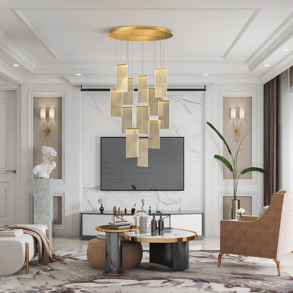 KCO Luxury Acrylic 6/8/12 Lights Gold LED Stair Chandelier
