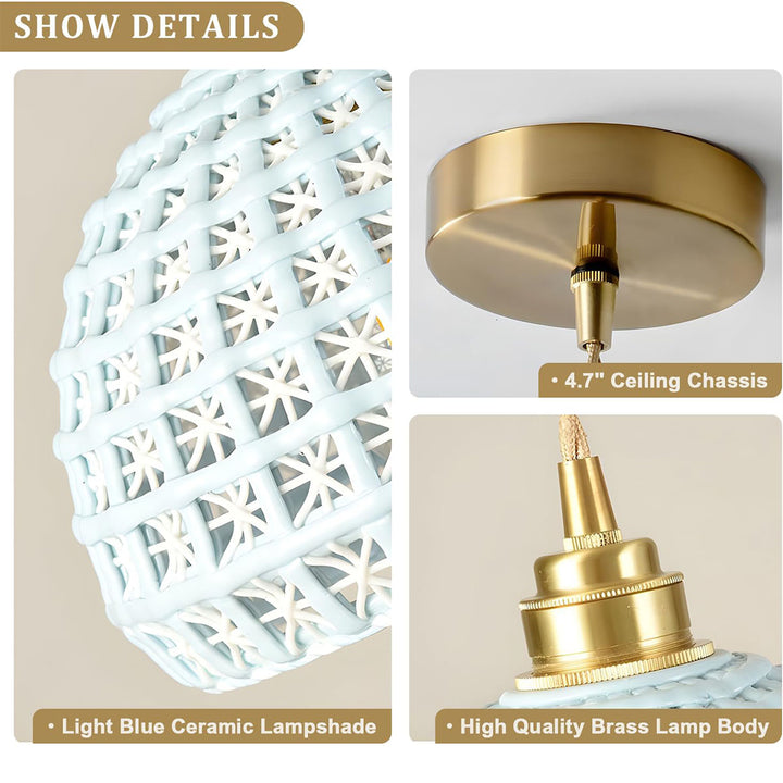 KCO Modern Ceramic Pendant Light White Pink Blue Hanging Lamp (L7216)