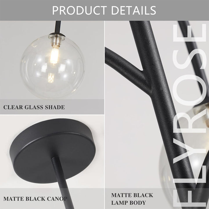 KCO 3-Light Kitchen Island Light Fixture Mid Century Modern Globe Sputnik Chandelier Black Globe Pendant Light Bubble Chandelier Lighting (L7194)