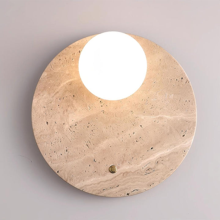 KCO Round Travertine Wall Sconce Natural Stone Wall Lamp (W8084)
