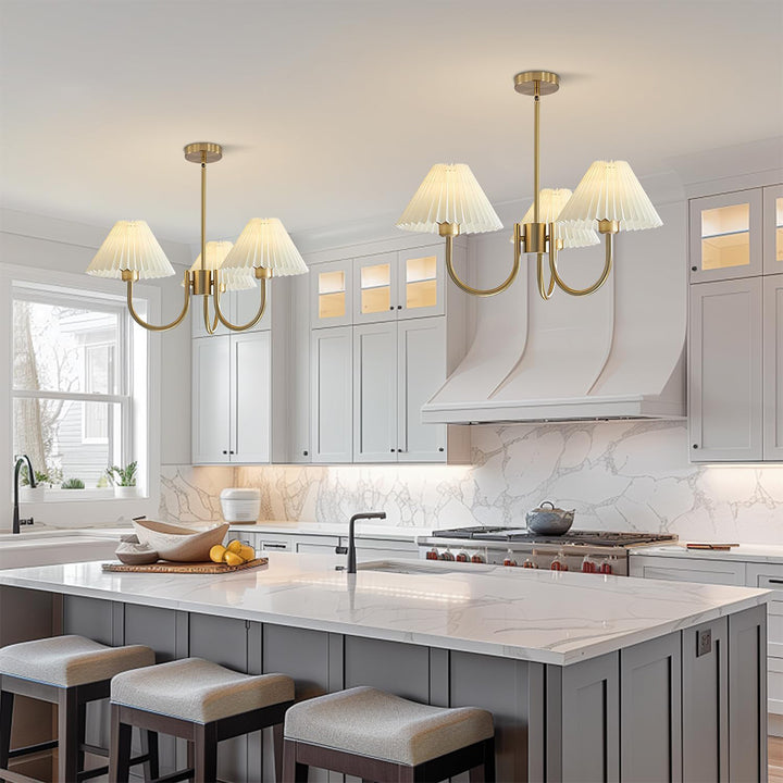 KCO Pleated Chandelier White Fabric Pendant Light Fixture (L7213)