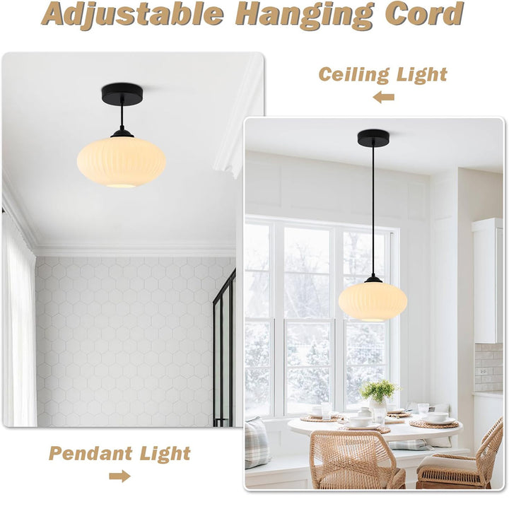 KCO 1-Light Frosted White Glass Globe Pendant Light Fixture (L7210)