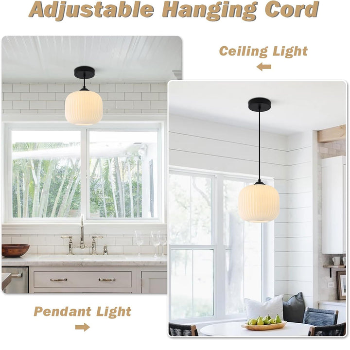 KCO 1-Light Frosted White Glass Globe Pendant Light Fixture (L7210)