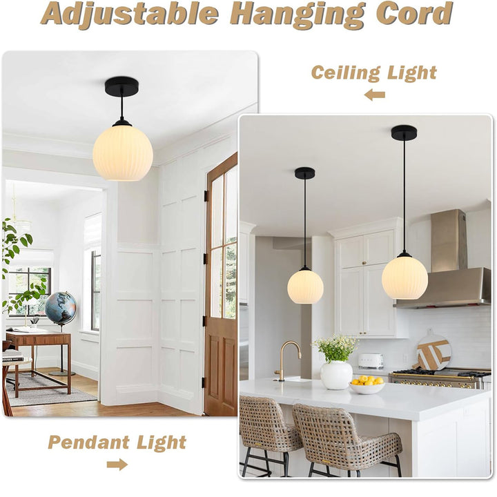 KCO 1-Light Frosted White Glass Globe Pendant Light Fixture (L7210)