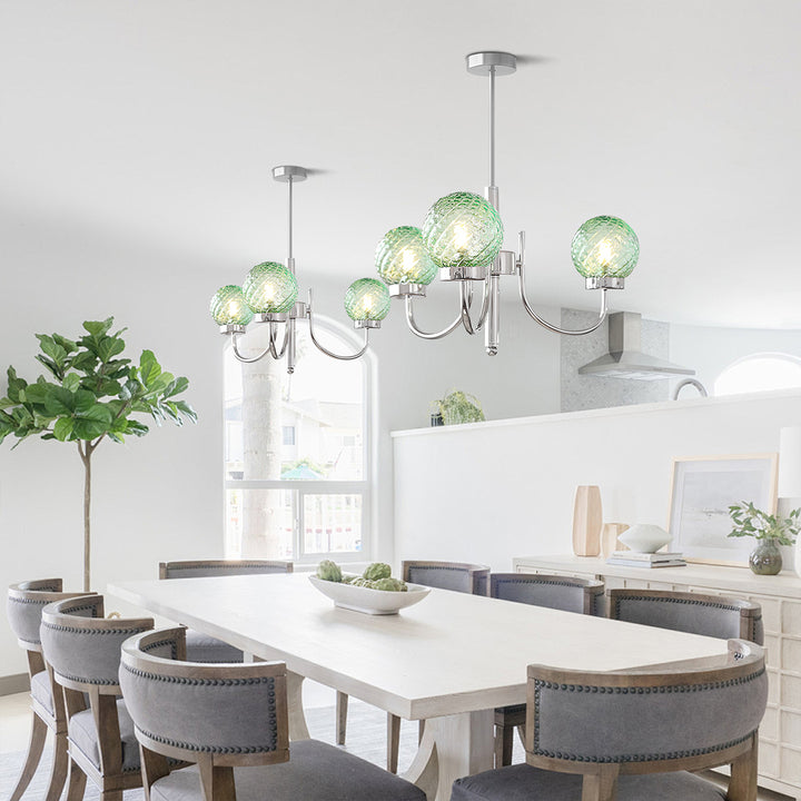 KCO Modern Glass Globe Sputnik Chandelier 3-Light Chandelier Brushed Nickel Industrial Iron Ceiling Light Fixture (L7195)