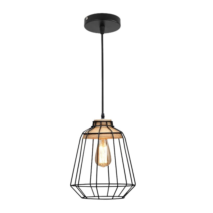 KCO Industrial Hanging Light Black Cage Pendant Light 