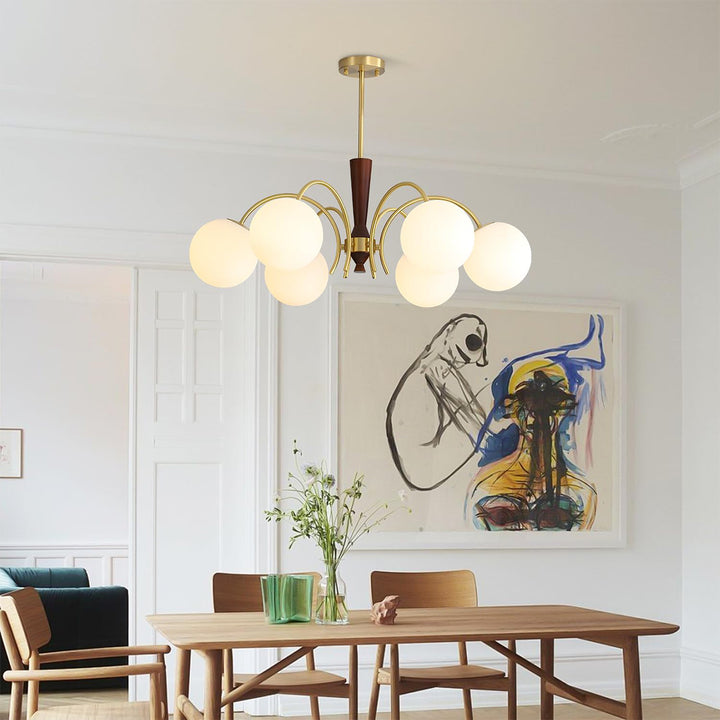 KCO Vintage 6-Light White Globe Chandelier Light Fixture (L7208)