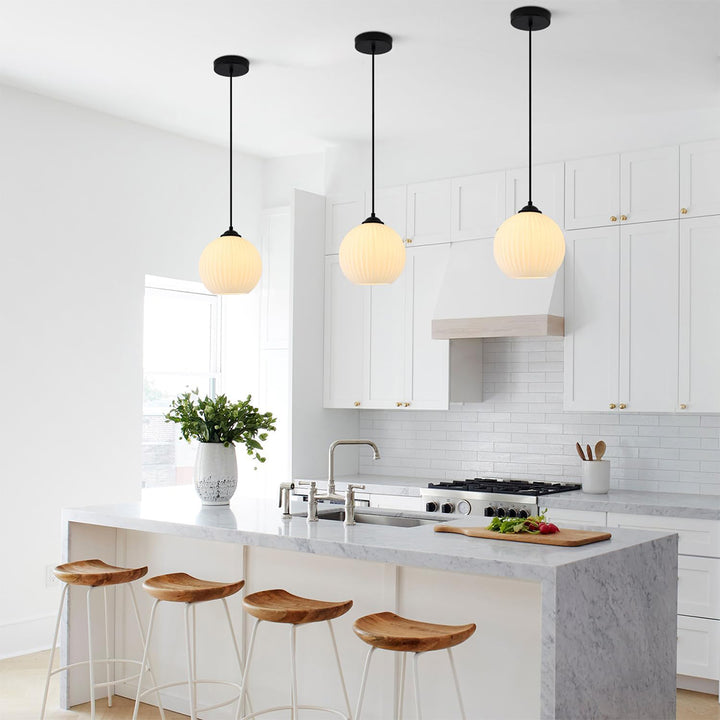 KCO 1-Light Frosted White Glass Globe Pendant Light Fixture (L7210)
