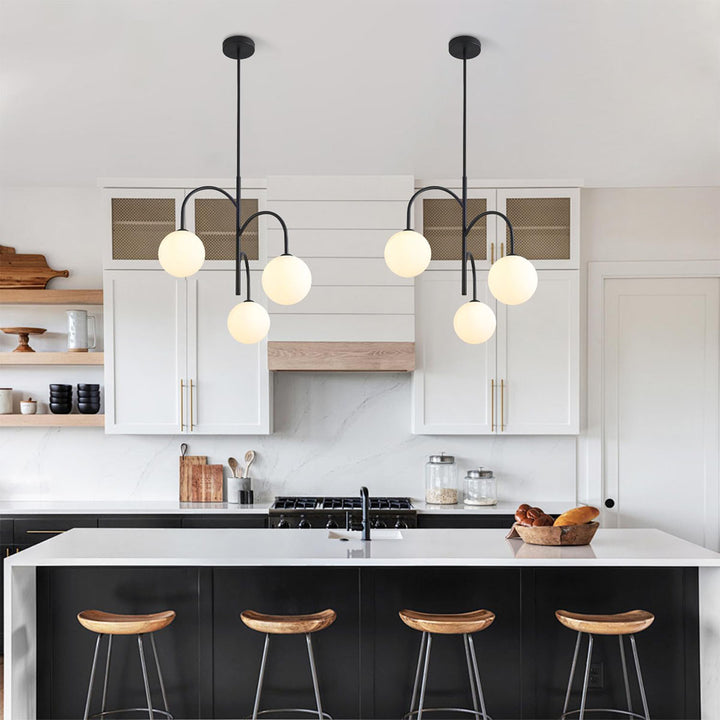 KCO 3-Light Kitchen Island Light Fixture Mid Century Modern Globe Sputnik Chandelier Black Globe Pendant Light Bubble Chandelier Lighting (L7194)