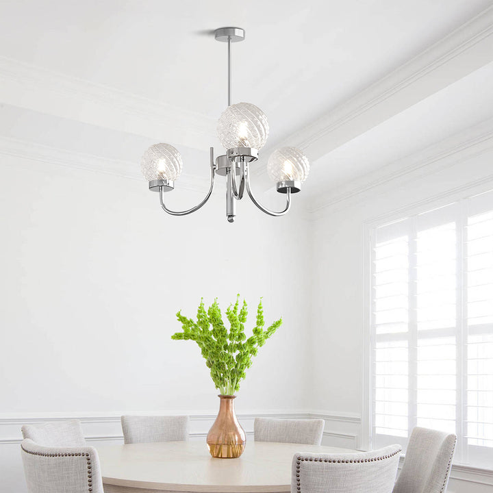 KCO Modern Glass Globe Sputnik Chandelier 3-Light Chandelier Brushed Nickel Industrial Iron Ceiling Light Fixture (L7195)