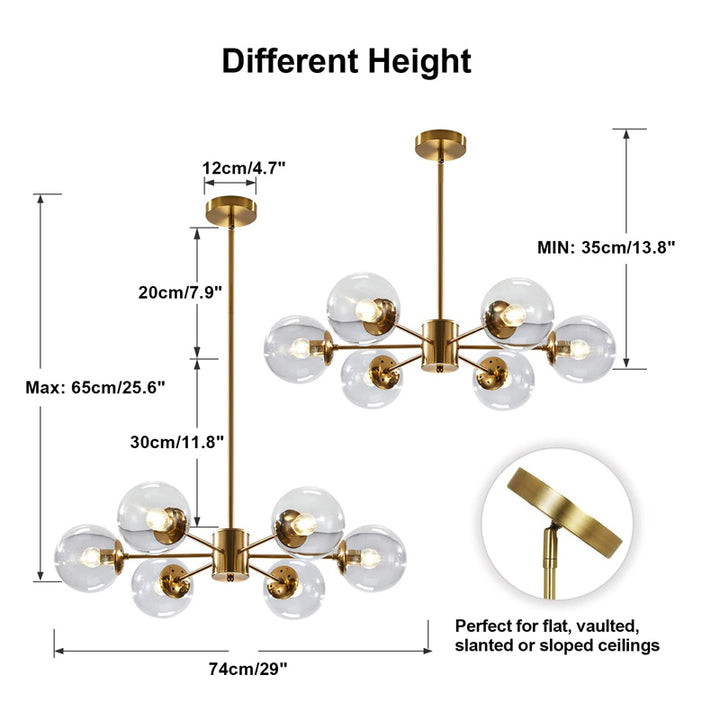KCO Modern 6-Light Sputnik Chandelier with Clear Glass Globe(L7108)
