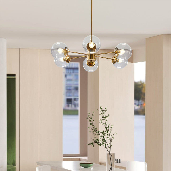 KCO Modern 6-Light Sputnik Chandelier with Clear Glass Globe(L7108)