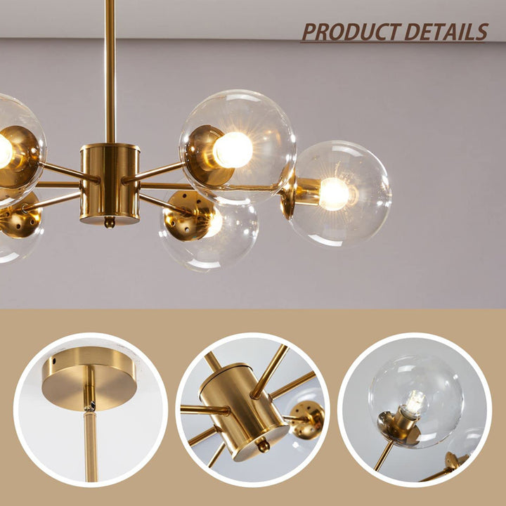 KCO Modern 6-Light Sputnik Chandelier with Clear Glass Globe(L7108)