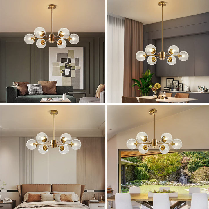 KCO Modern 6-Light Sputnik Chandelier with Clear Glass Globe(L7108)