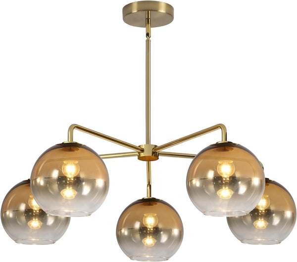 KCO Mid Century Glass Chandelier Dining Room 5-Light (L7232)