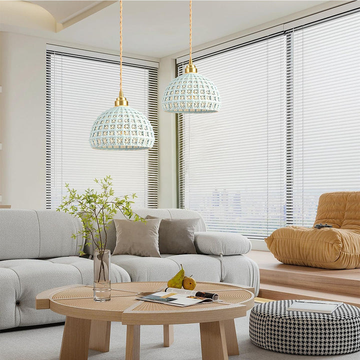 KCO Modern Ceramic Pendant Light White Pink Blue Hanging Lamp (L7216)