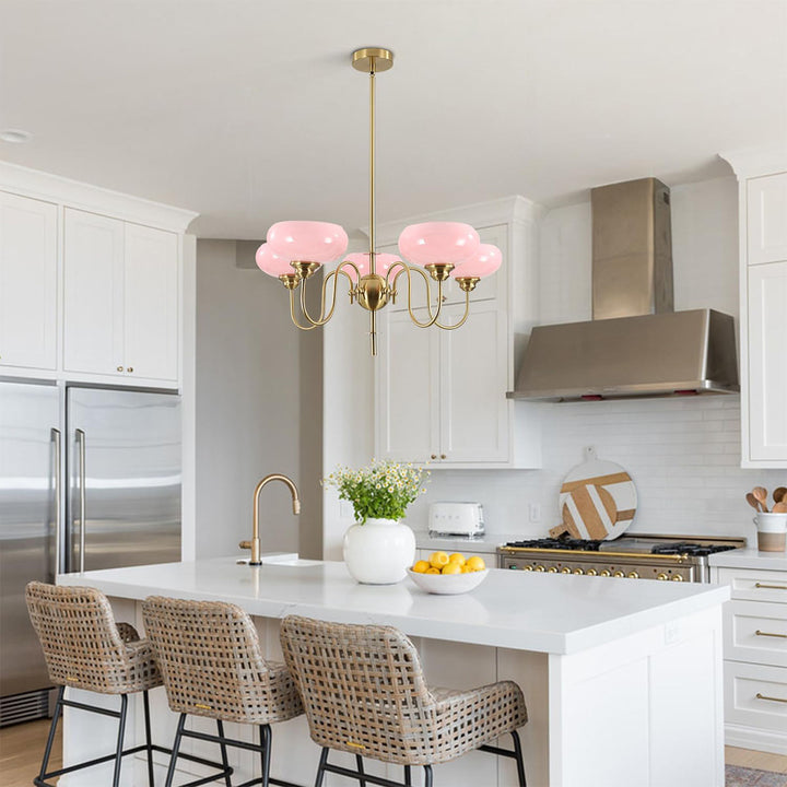 KCO 5-Lights Semi Flush Mount Ceiling Light Modern Sputnik Pendant Ceiling Light Fixture Mid Century Round Hanging Light (L7189)