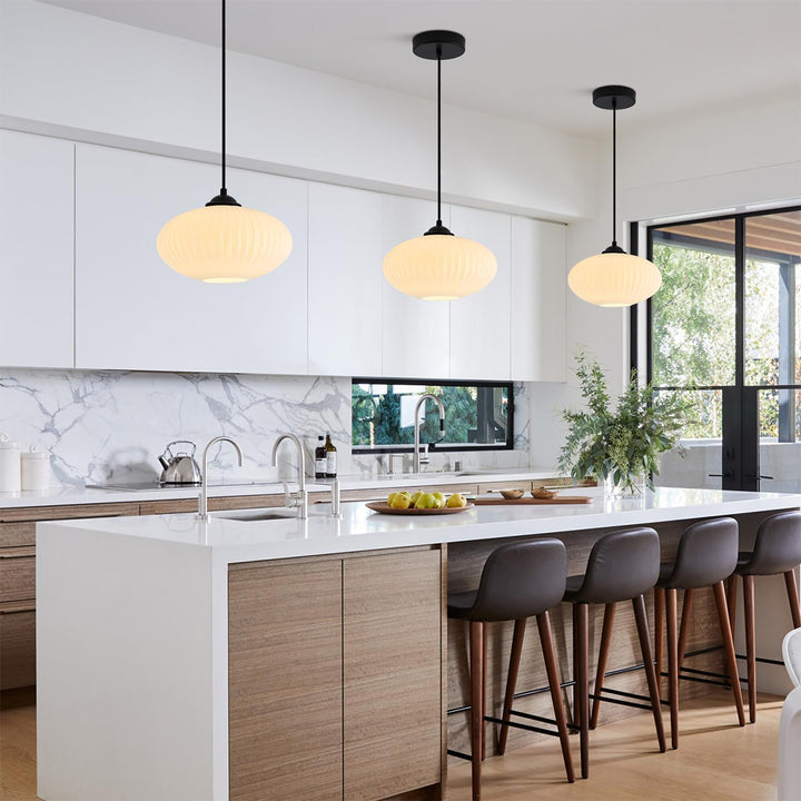 KCO 1-Light Frosted White Glass Globe Pendant Light Fixture (L7210)