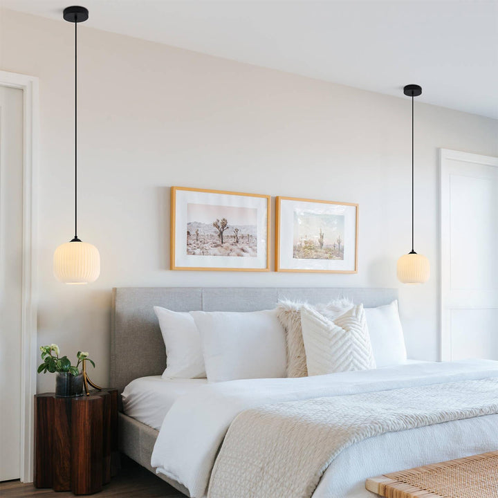 KCO 1-Light Frosted White Glass Globe Pendant Light Fixture (L7210)