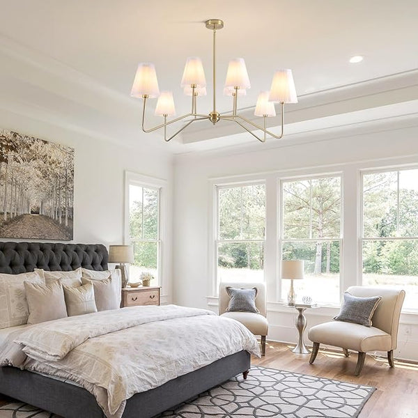 KCO Gold Light Brass Chandelier White Shade Pendant Light (L7224)