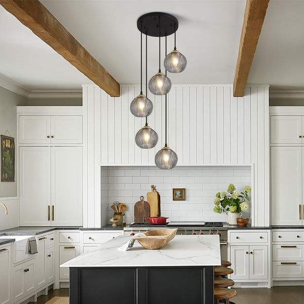 KCO Lighting 5 Light Cluster Pendant Lighting Black Globe（L7230)
