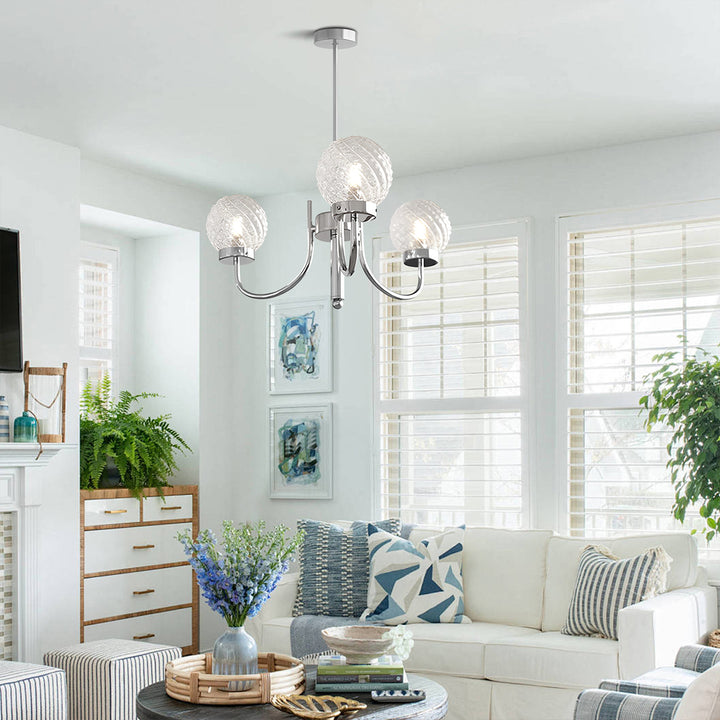 KCO Modern Glass Globe Sputnik Chandelier 3-Light Chandelier Brushed Nickel Industrial Iron Ceiling Light Fixture (L7195)