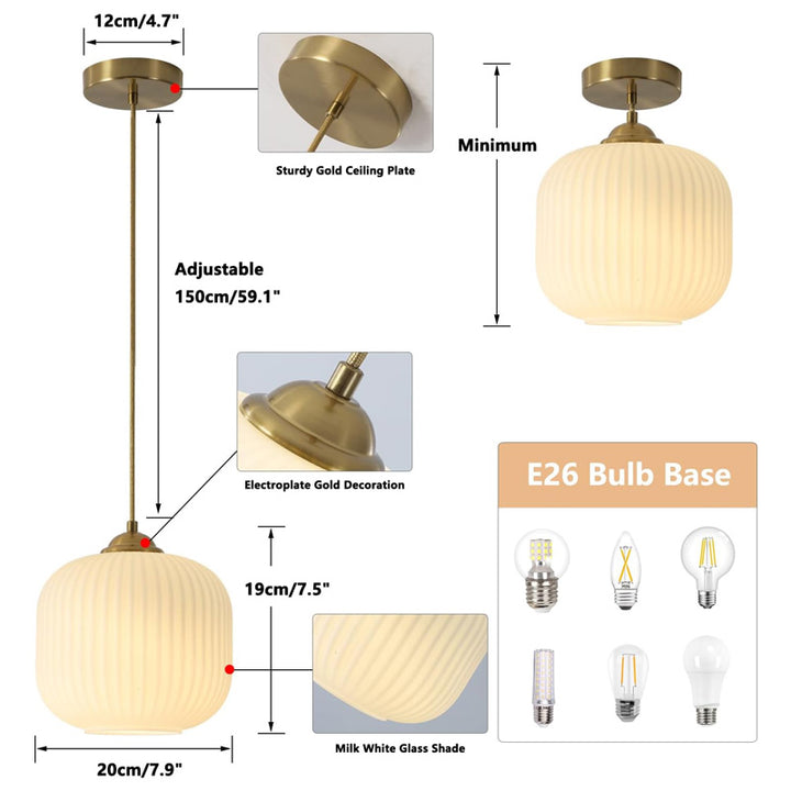 KCO Modern Gold White Pendant Light Antique Brass Milk Glass (L7161)