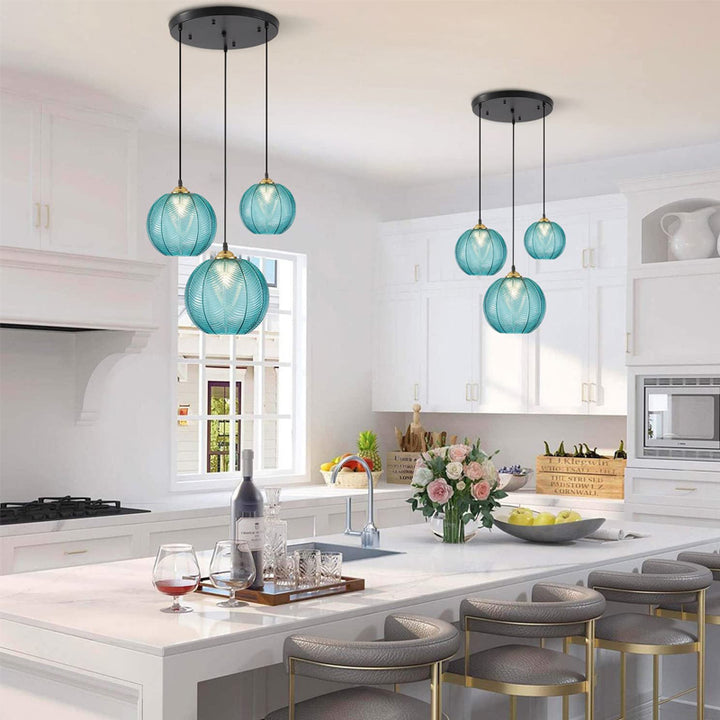 KCO 3 lights Modern Green Striped Glass Pendant Light (L7089)
