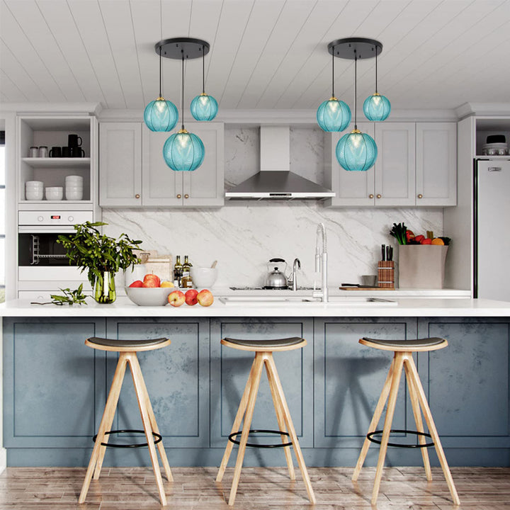 KCO 3 lights Modern Green Striped Glass Pendant Light (L7089)