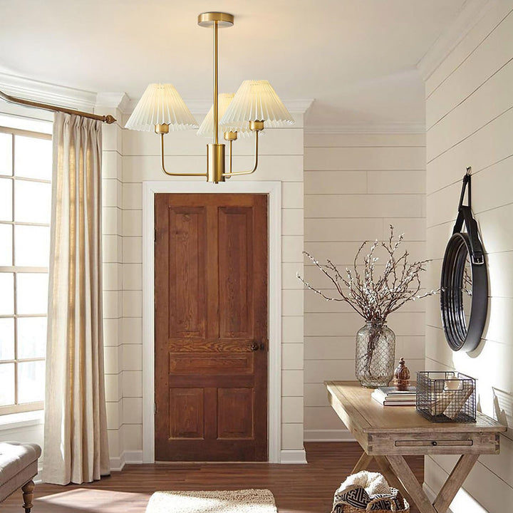 KCO White Fabric Lampshades Golden Sputnik Chandelier (L7169)