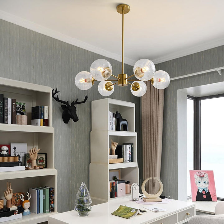KCO Green and Brass Blown Sputnik Chandelier with 6 Lights (L7163)