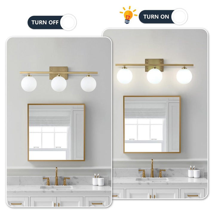 KCO Brass Vanity Mirror Sconces with Frosted Glass Globes (W8074)