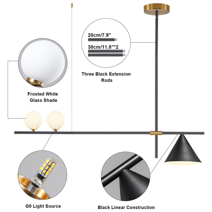 KCO Matte Black Linear Pendant Light Farmhouse Kitchen Island Rectangle Pendant Lighting (L7170)