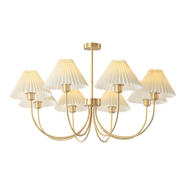 KCO White Pleated Fabric Brass Sputnik Chandelier (L7167)