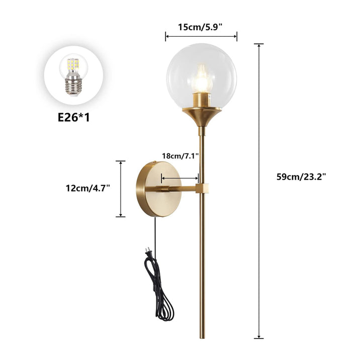KCO Lighting Gold Globe Long Arm Wall Sconce with Plug-in 2 Set (W1032)