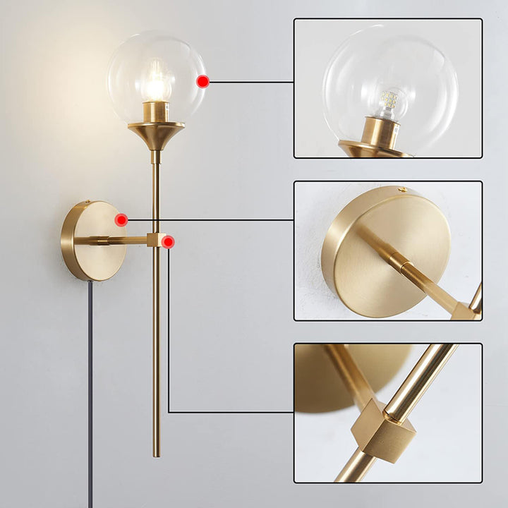 KCO Lighting Gold Globe Long Arm Wall Sconce with Plug-in 2 Set (W1032)