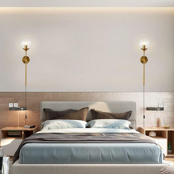 KCO Lighting Gold Globe Long Arm Wall Sconce with Plug-in 2 Set (W1032)