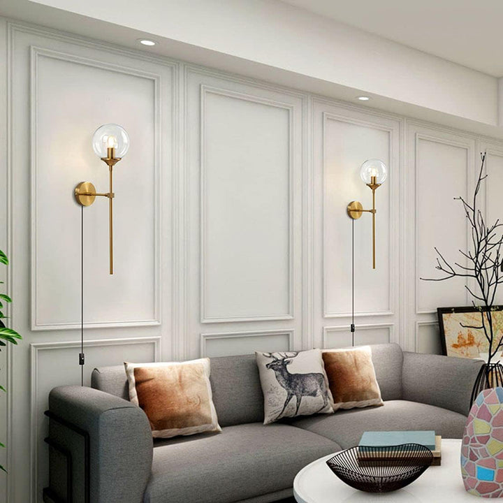 KCO Lighting Gold Globe Long Arm Wall Sconce with Plug-in 2 Set (W1032)
