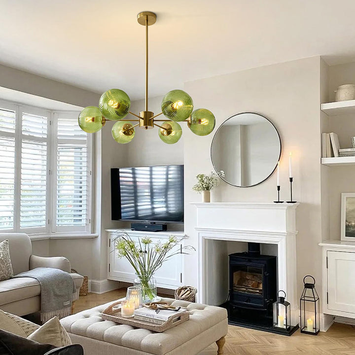 KCO Green and Brass Blown Sputnik Chandelier with 6 Lights (L7163)