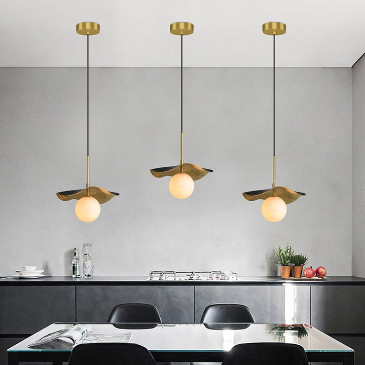 KCO Marble Globe Black Gold Pendant Light with Adjustable Cord (L7153)