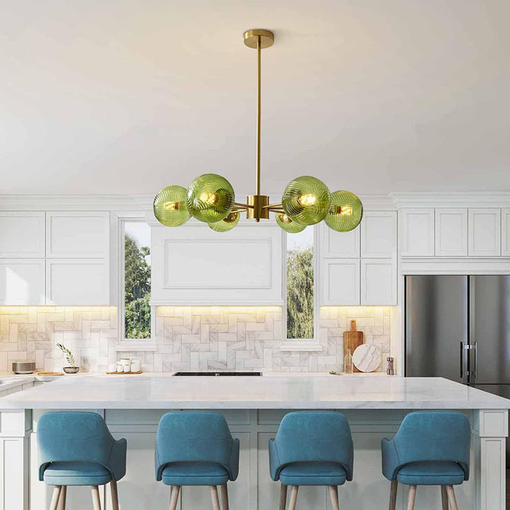 KCO Green and Brass Blown Sputnik Chandelier with 6 Lights (L7163)