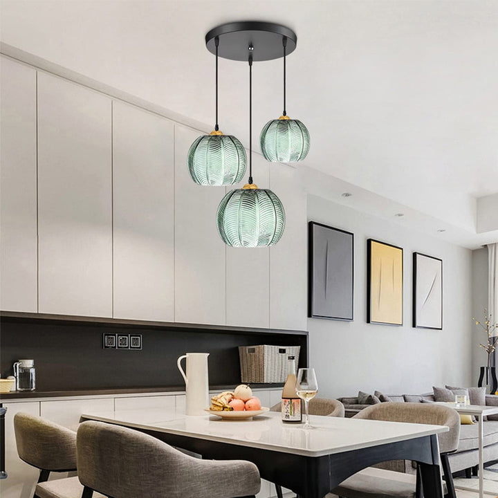 KCO 3-Light Modern Green Striped Glass Pendant Light (L7089)